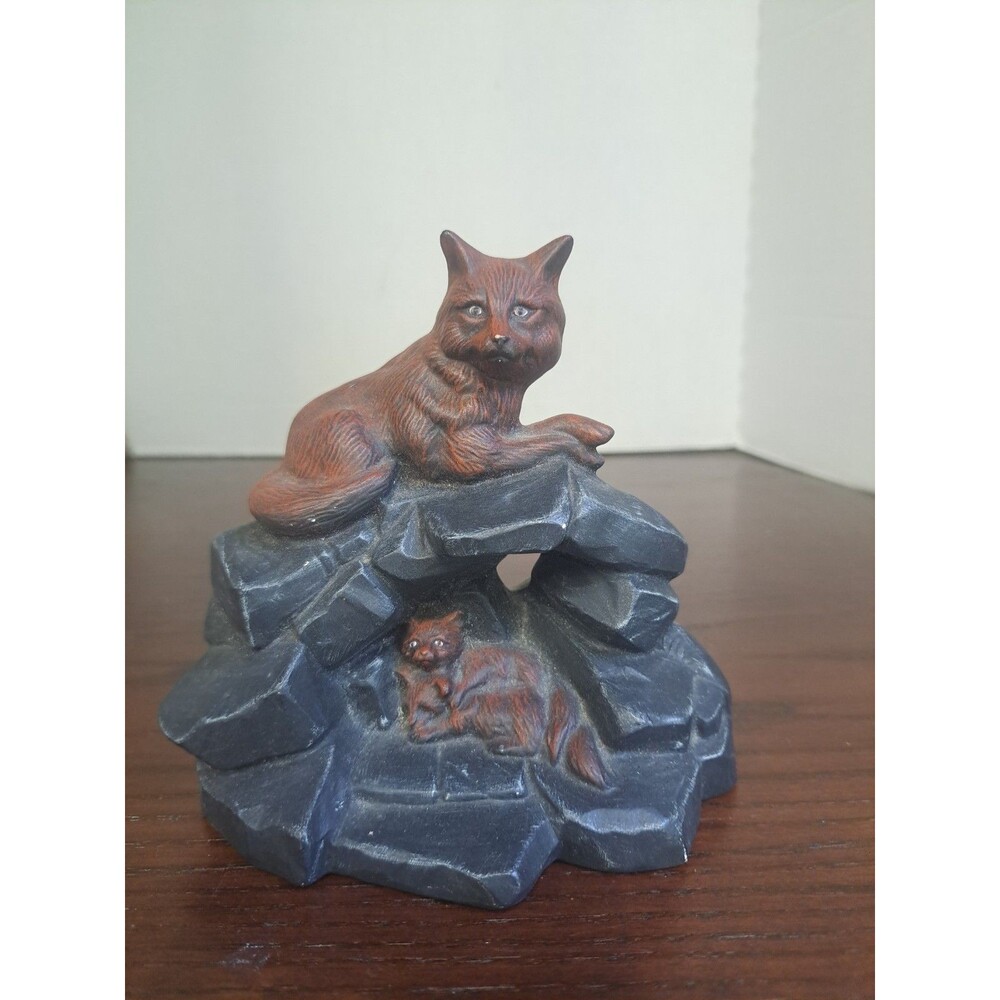 Vintage Fox With Den Of Kits Ceramic Figurine